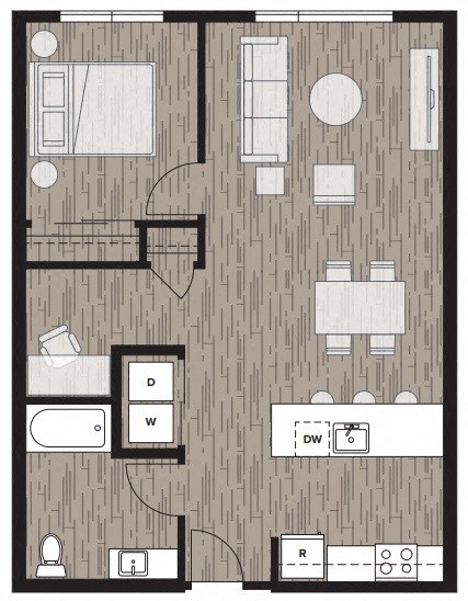 1 bed 1 bath floor plan at Riverfront Everett, Everett, Washington